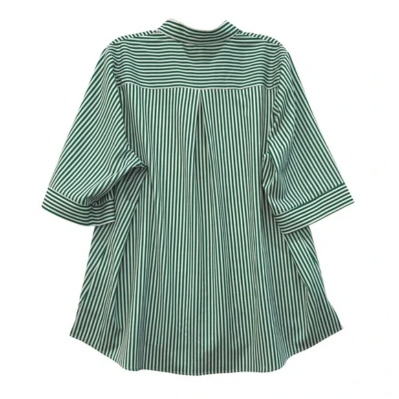 Unbranded Green White Striped Half Zip Short 1/2 Sleeve Tunic Blouse Womens 2XL - Picture 2 of 6